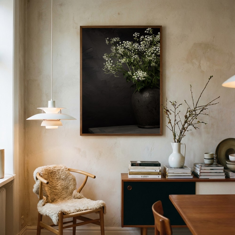 Poster mit weißem Wildblumen-Stillleben