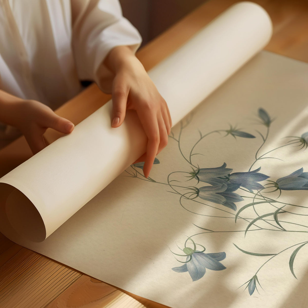 Zartes botanisches Poster mit blauer Campanula