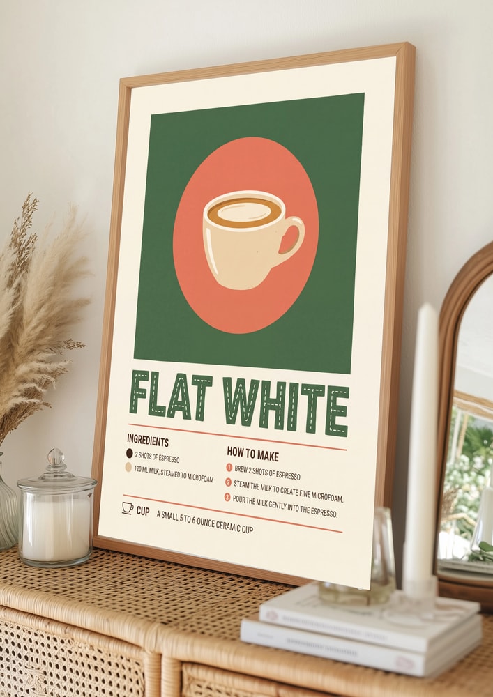 Poster mit Flat-White-Kaffeerezept