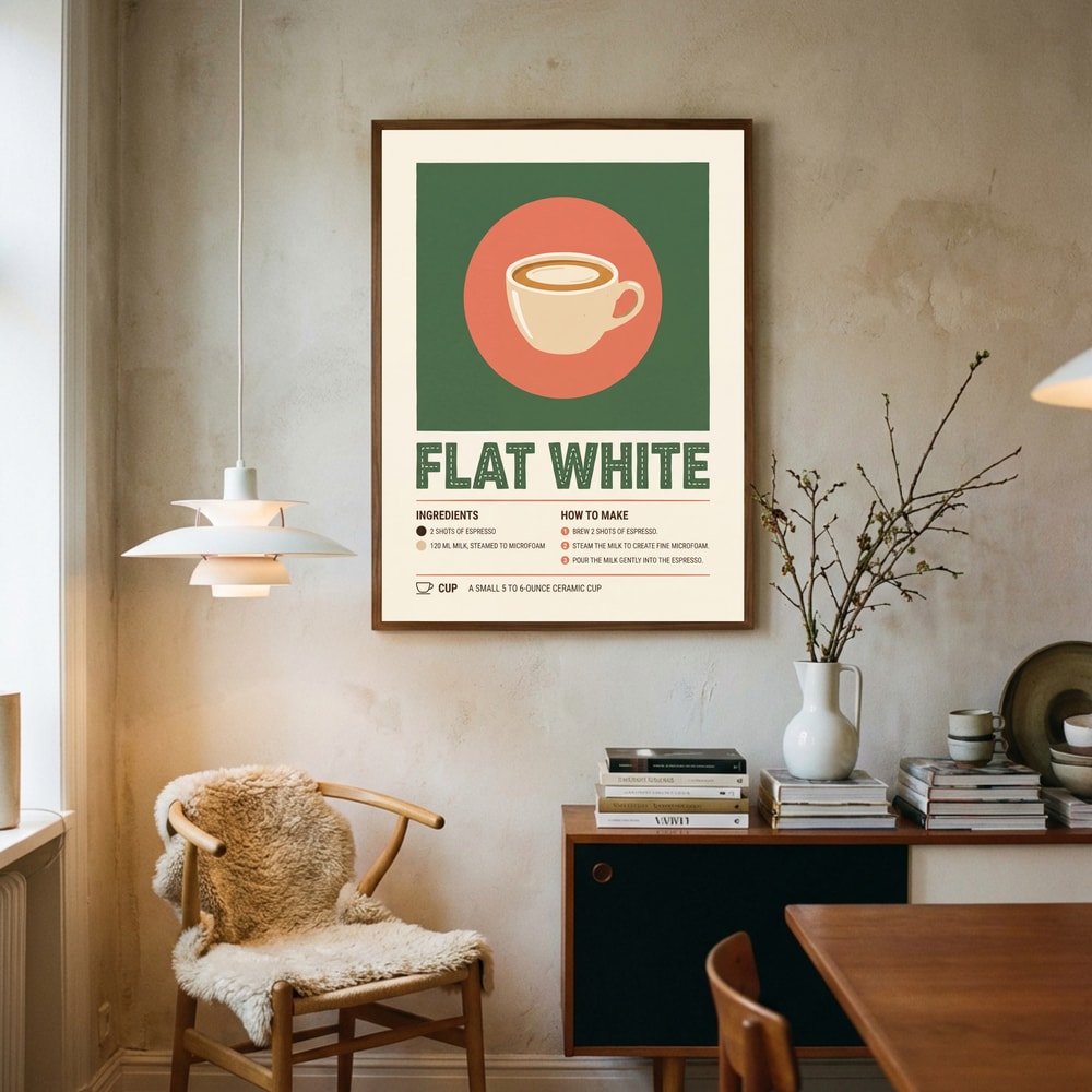 Poster mit Flat-White-Kaffeerezept