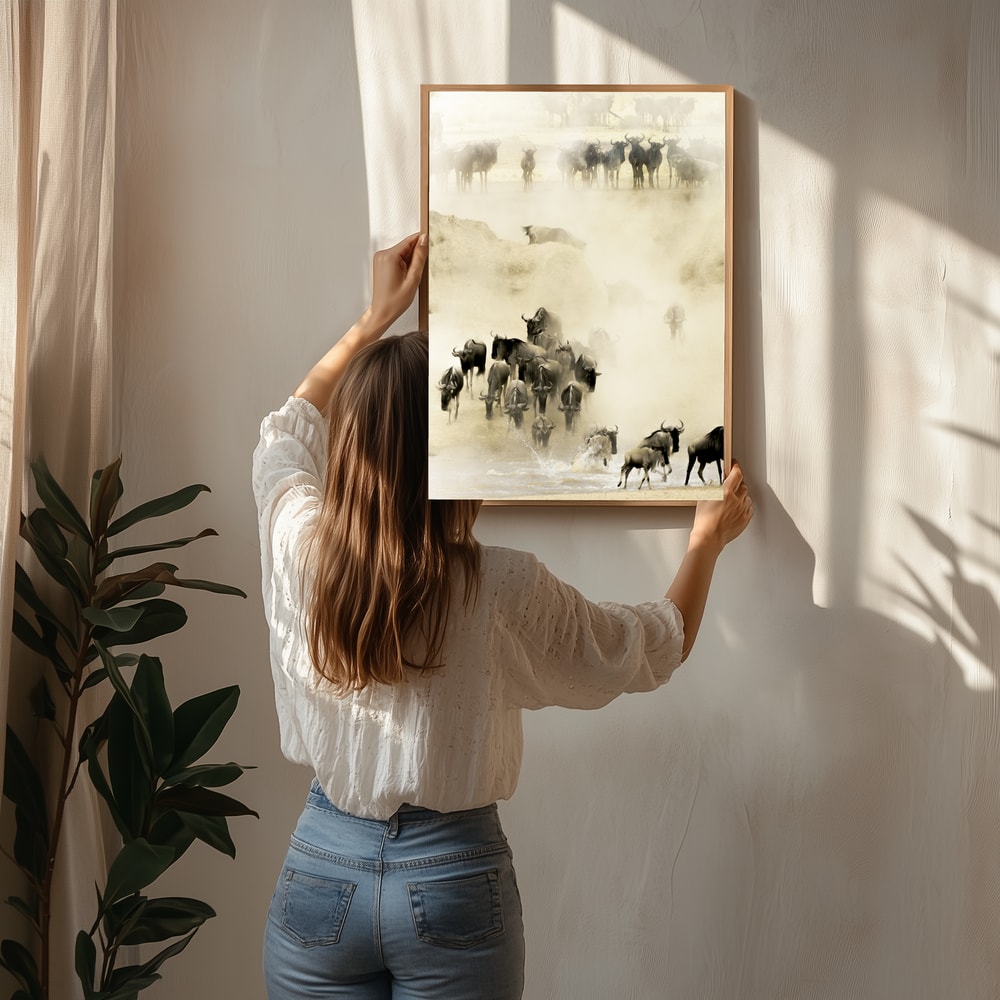 Wildebeest Migration Crossing Poster