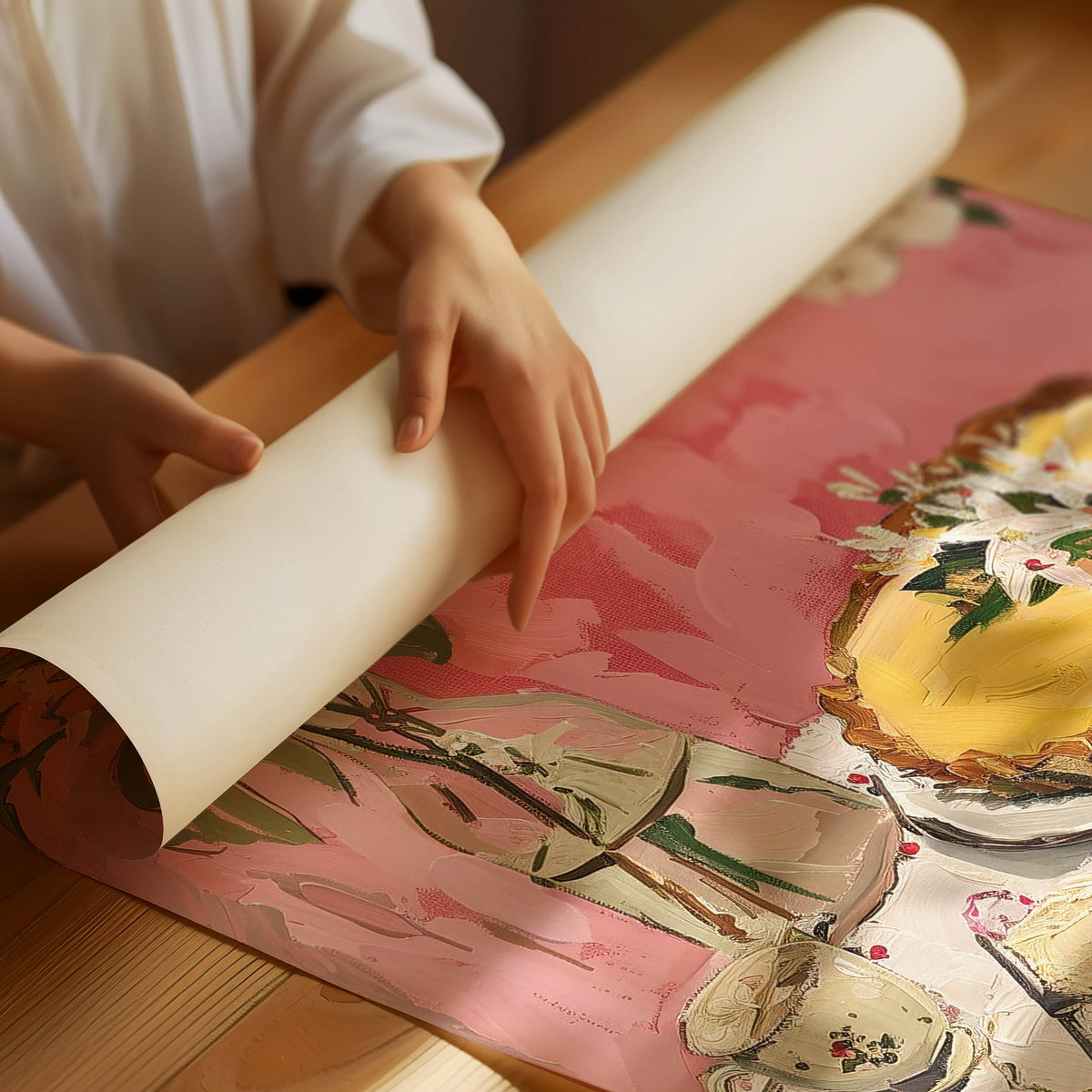 Poster mit Blumen und Kuchen