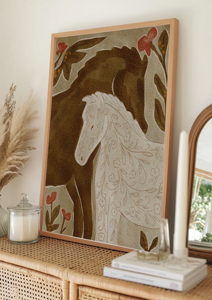 Gentle Floral Horses Poster