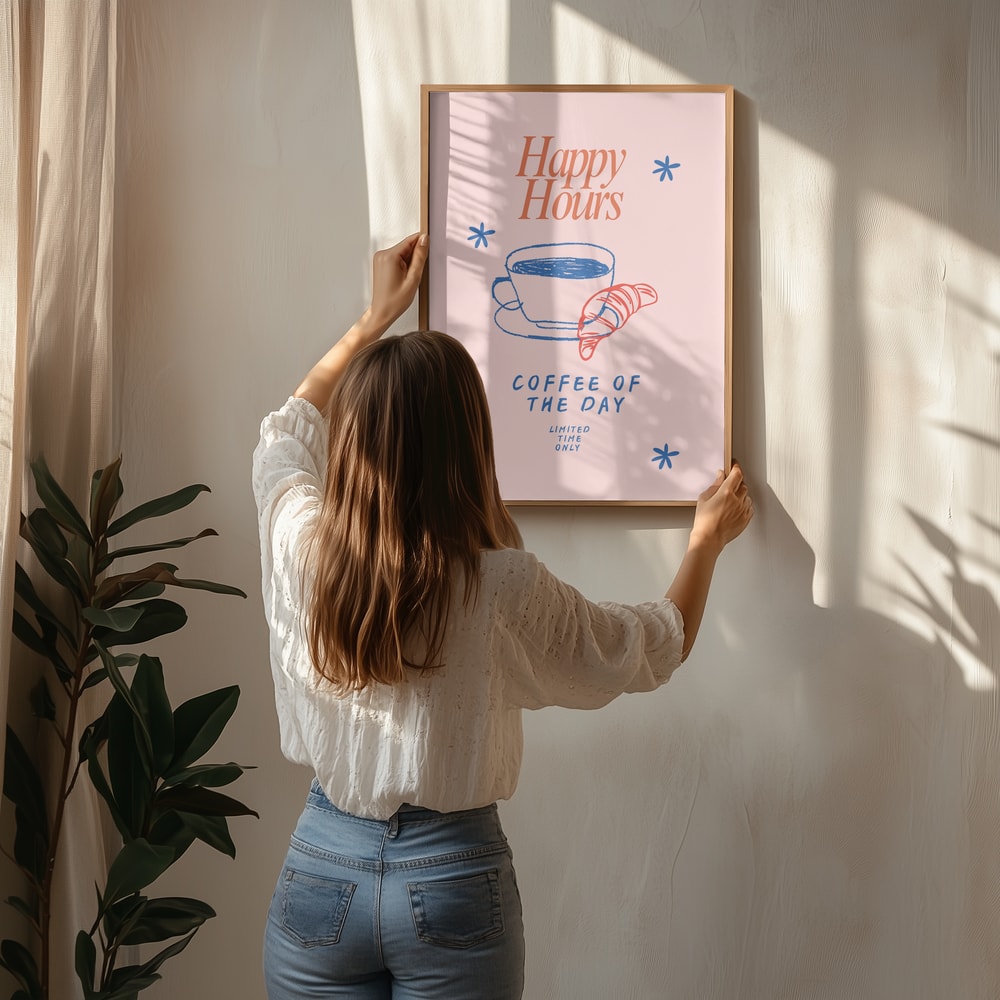 Happy Hours Coffee Croissant Poster