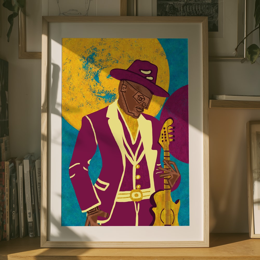 Gitarrist im lila Anzug als Poster