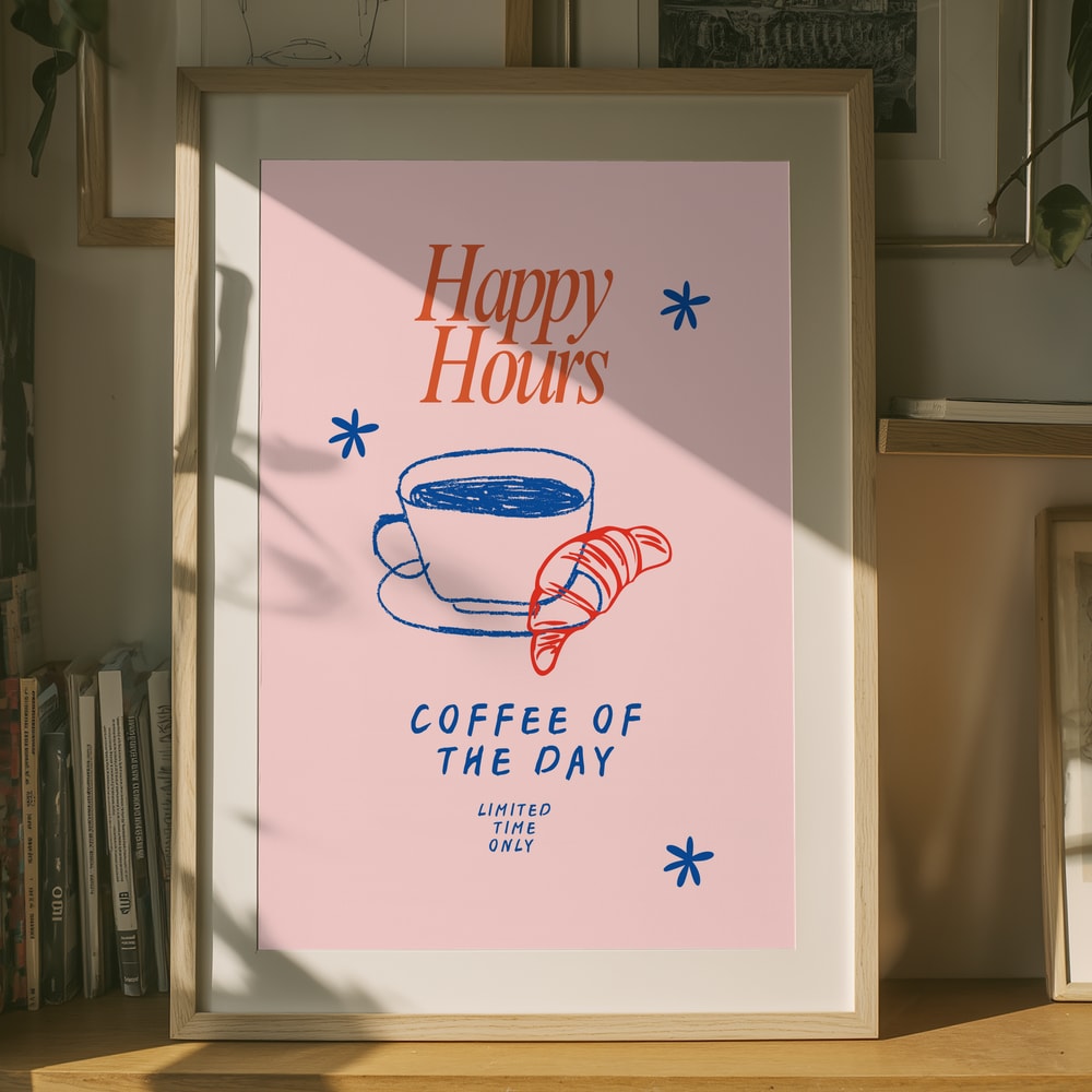 Happy Hours Coffee Croissant Poster