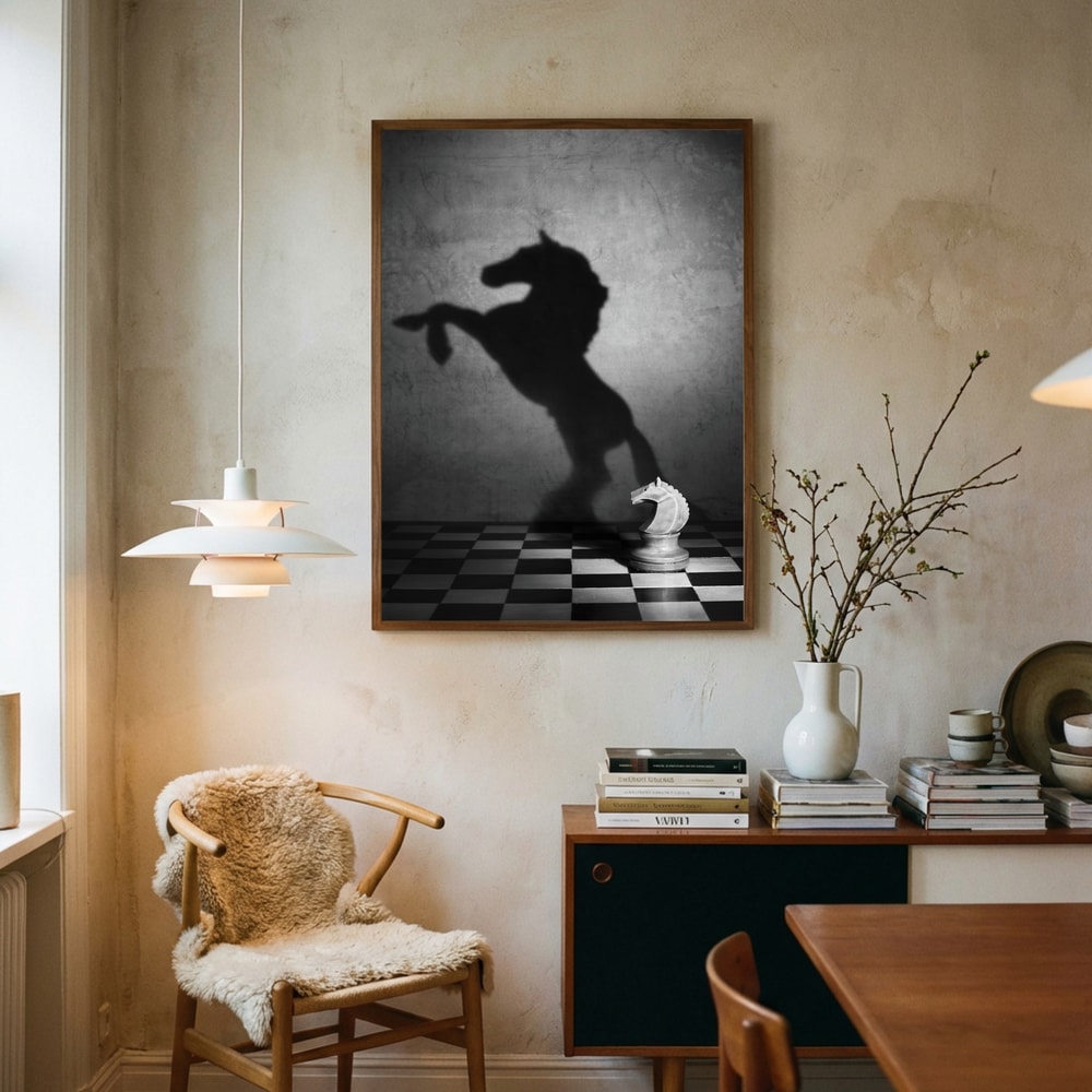 Poster mit dem Schatten eines Schachspringers