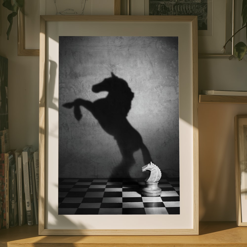 Poster mit dem Schatten eines Schachspringers
