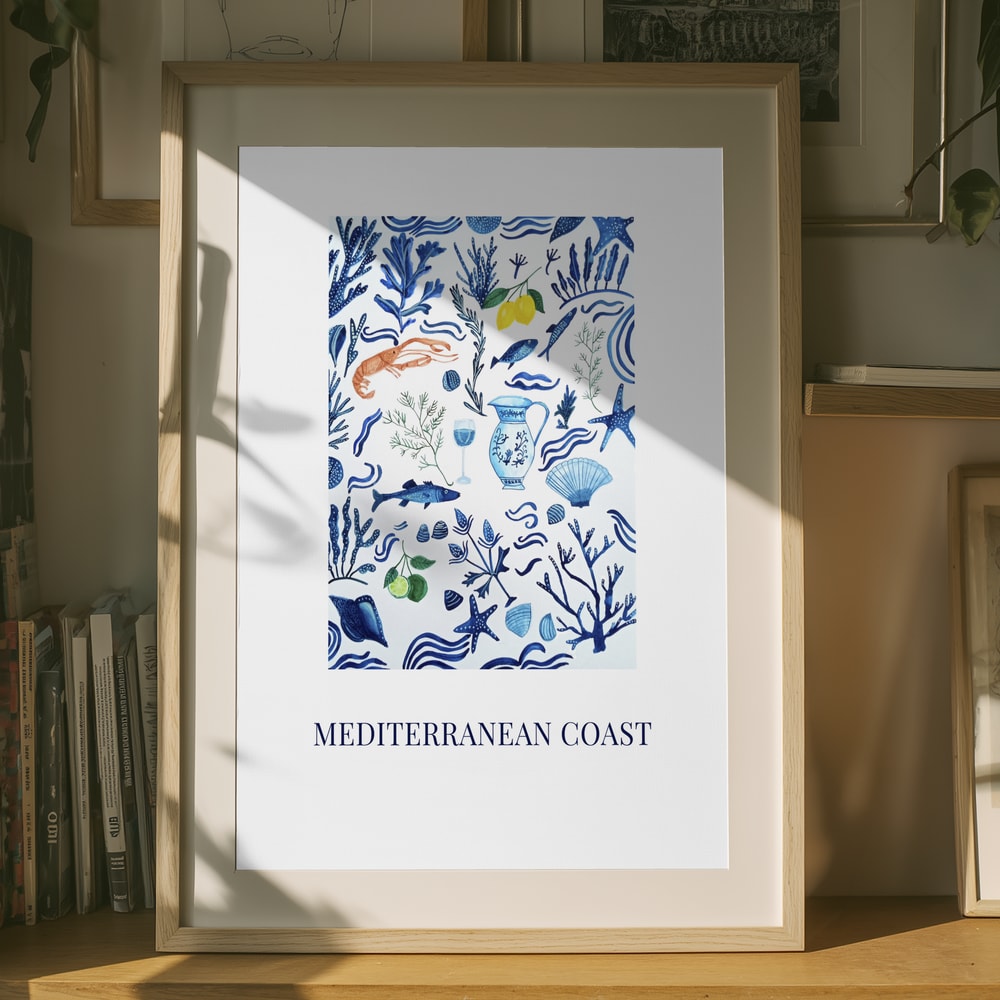 Poster mit mediterranen Schätzen der Küste