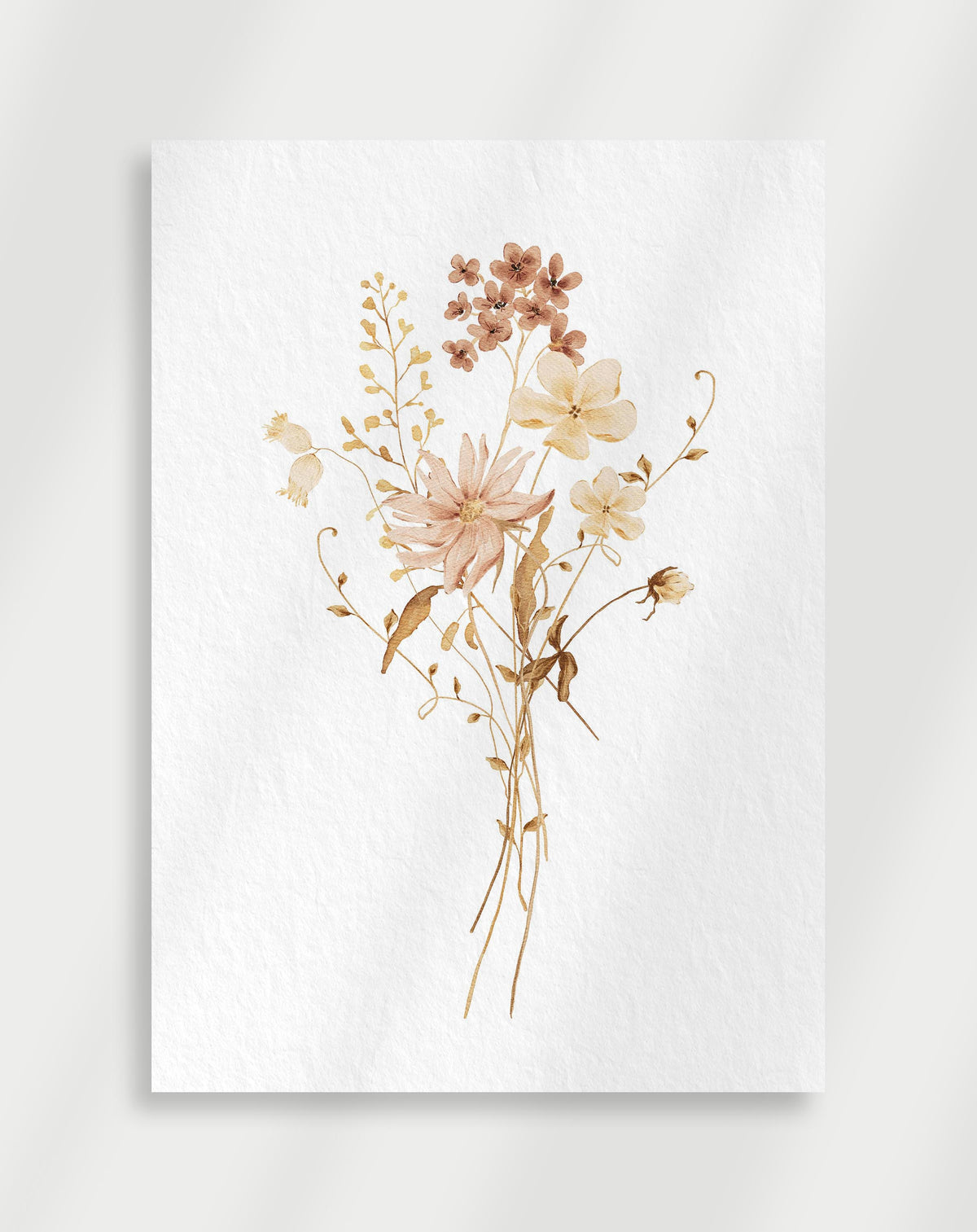 Minimal botanical poster with dried flowers in warm beige tones