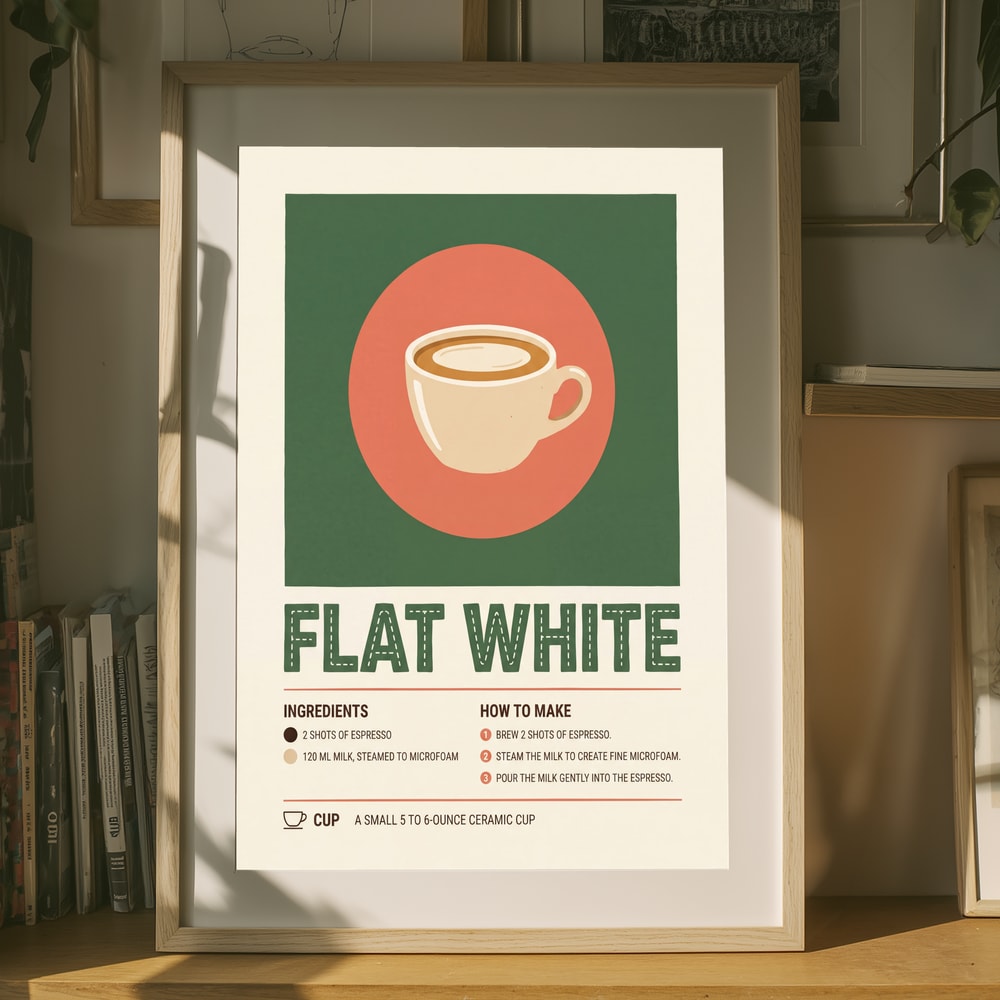 Poster mit Flat-White-Kaffeerezept
