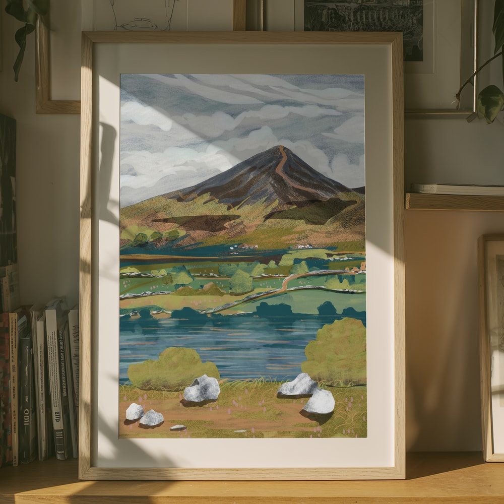 Poster mit Bergblick am See