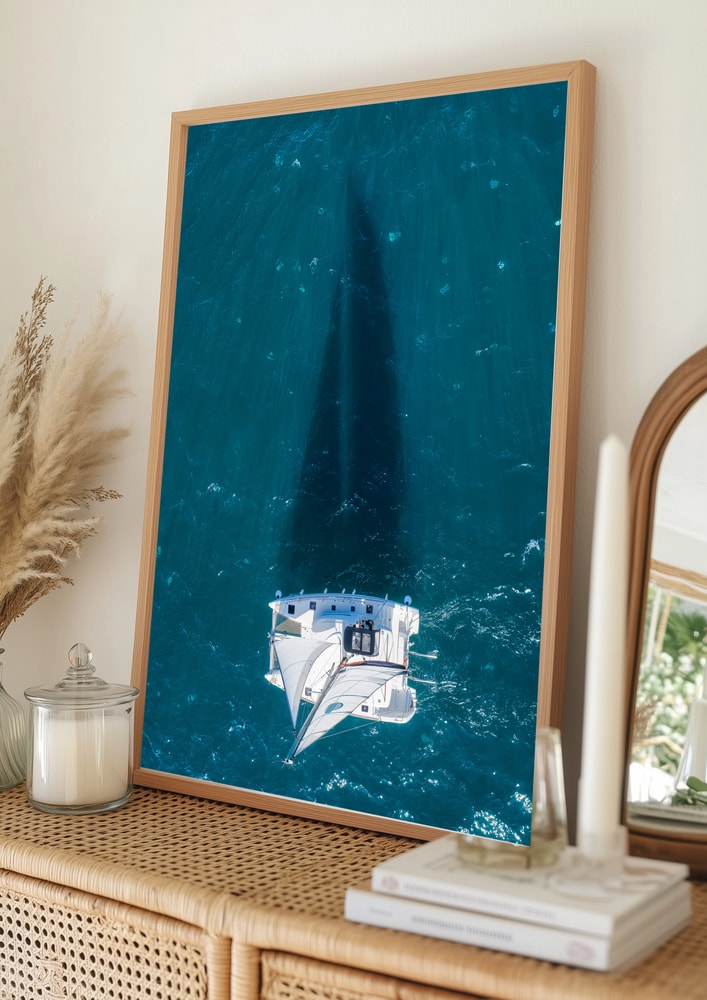 Poster mit Katamaran im Schatten des Ozeans