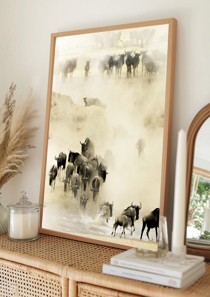 Wildebeest Migration Crossing Poster