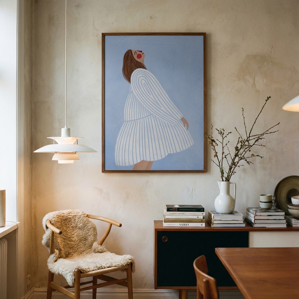 Poster „Fröhliche Frau mit blauen Streifen“