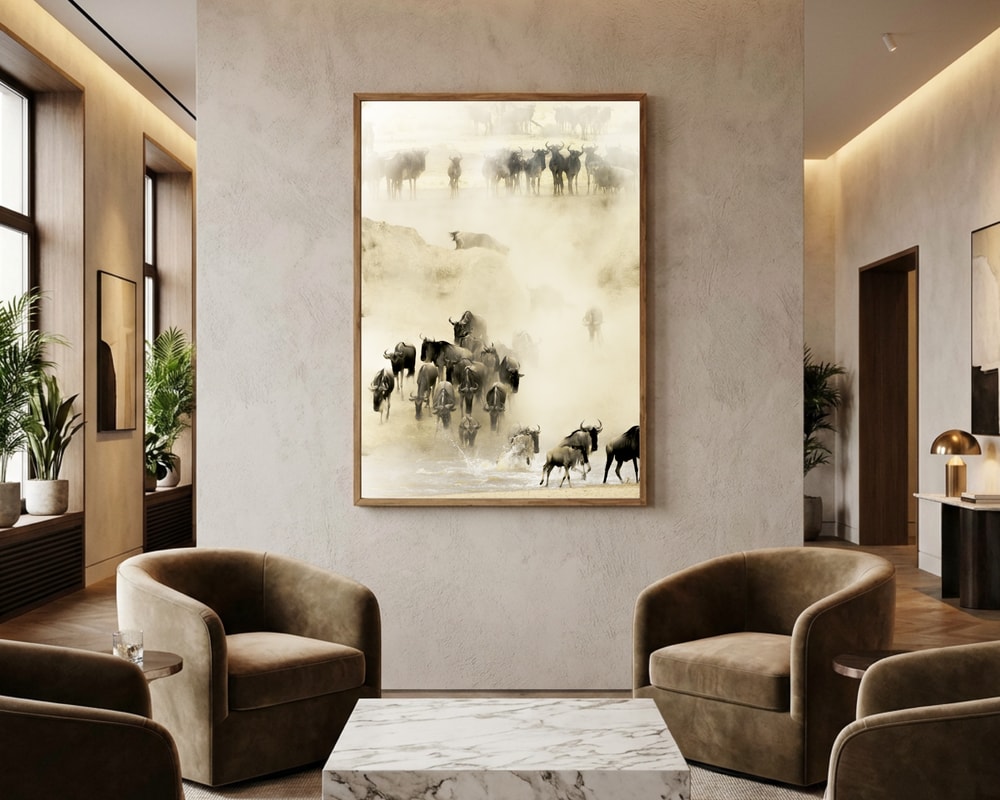 Wildebeest Migration Crossing Poster