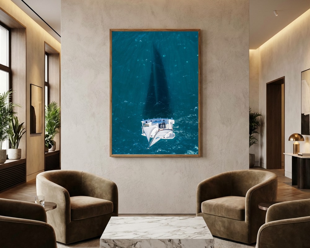 Poster mit Katamaran im Schatten des Ozeans