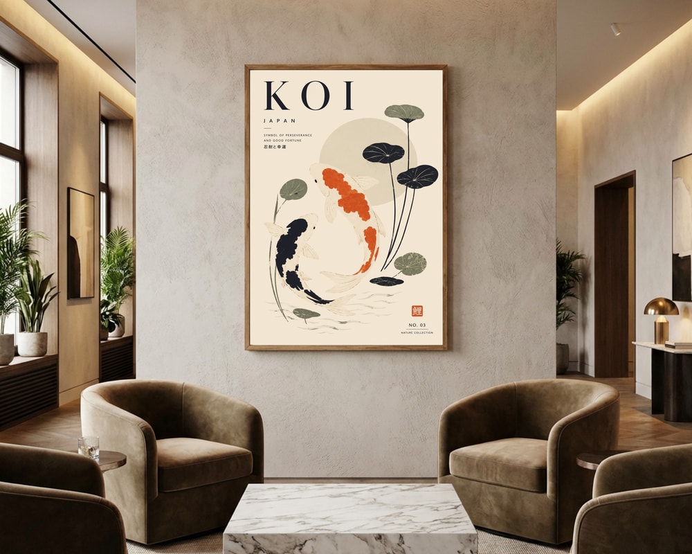 Poster mit schwimmenden japanischen Koi