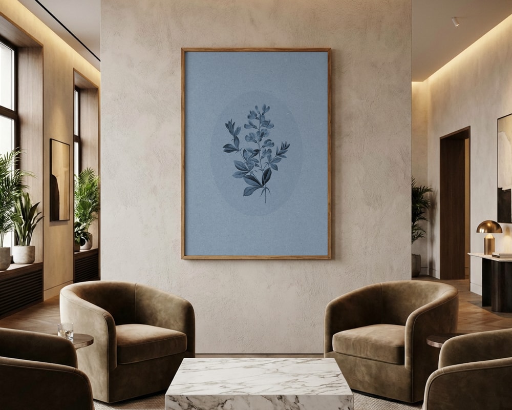 Ruhiges botanisches Poster in Blau