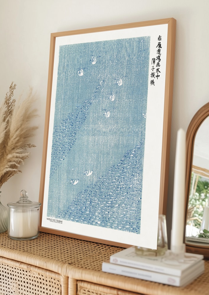 Woodblock Print Blue Poster