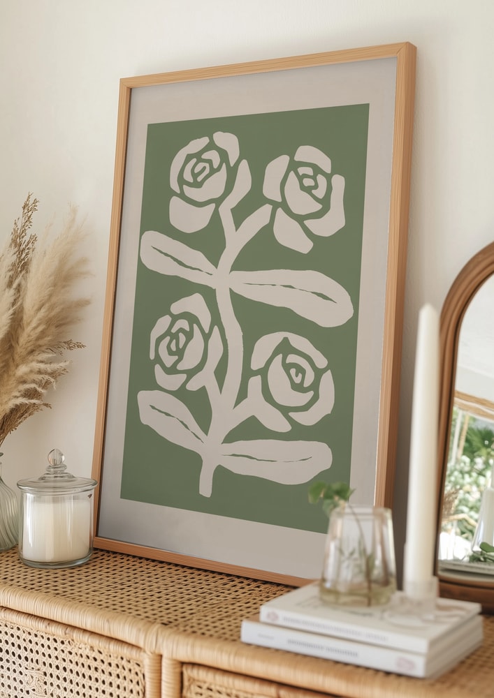 Botanisches Poster mit grünen Rosen