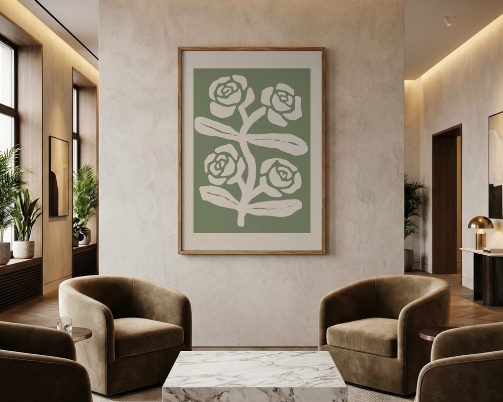 Botanisches Poster mit grünen Rosen