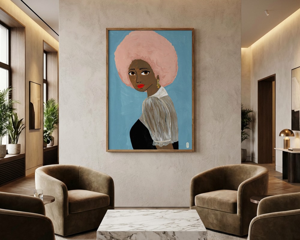 Stilvolles Poster mit afroamerikanischer Frau in Pink