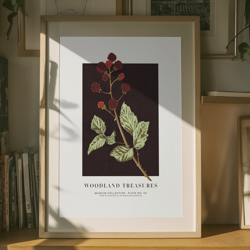 Botanisches Poster mit Wald-Brombeeren