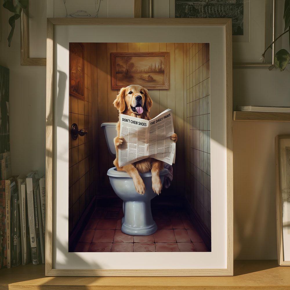 Poster „Lustiger Hund beim Zeitunglesen“