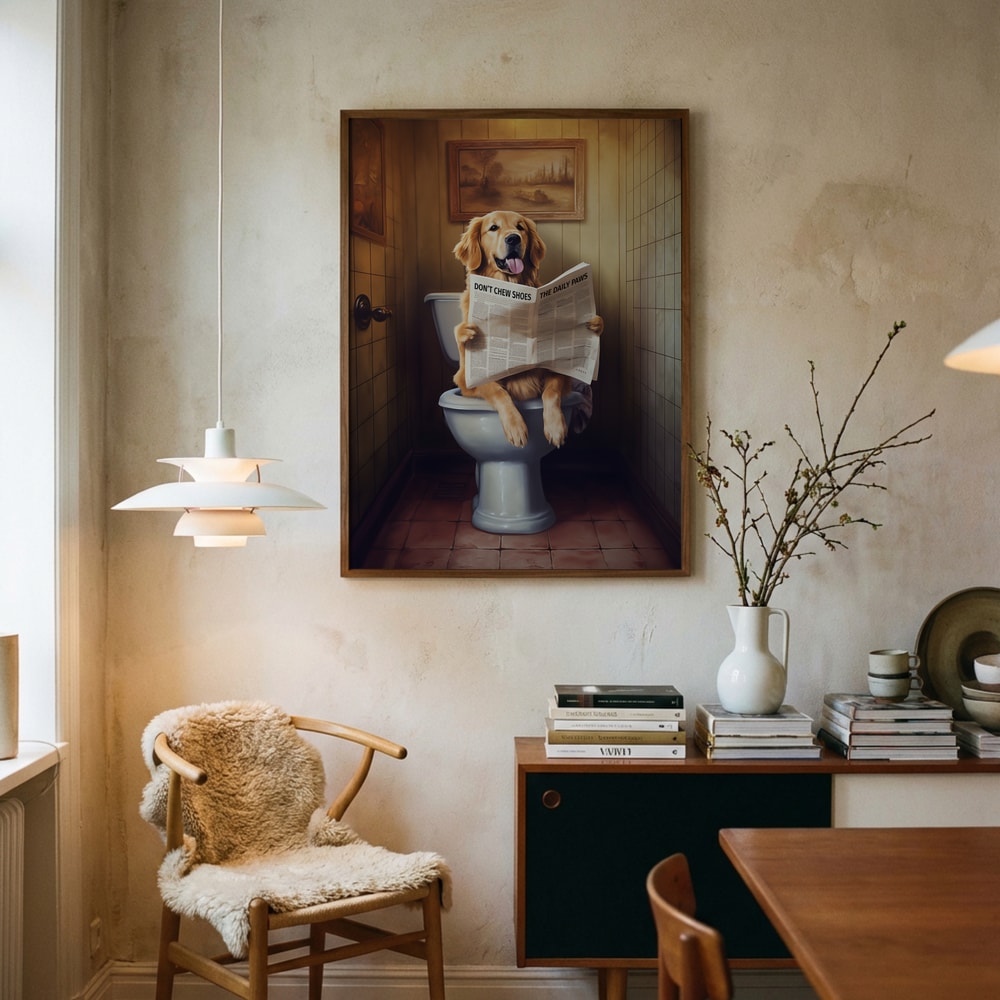 Poster „Lustiger Hund beim Zeitunglesen“