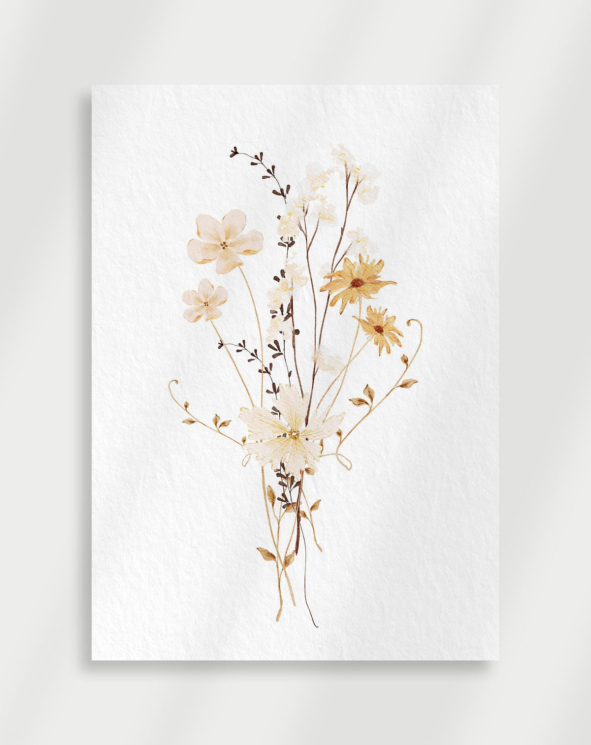Botanical poster with golden dried wildflowers in soft neutral tones