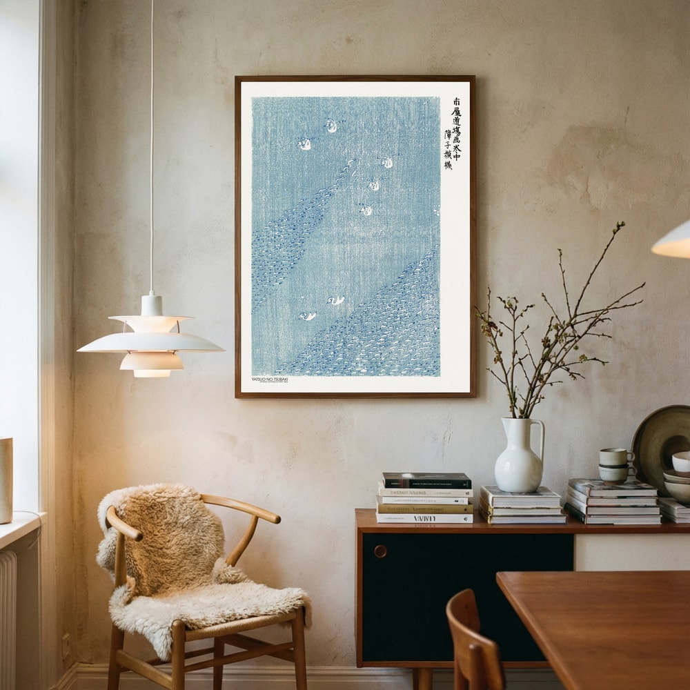 Woodblock Print Blue Poster