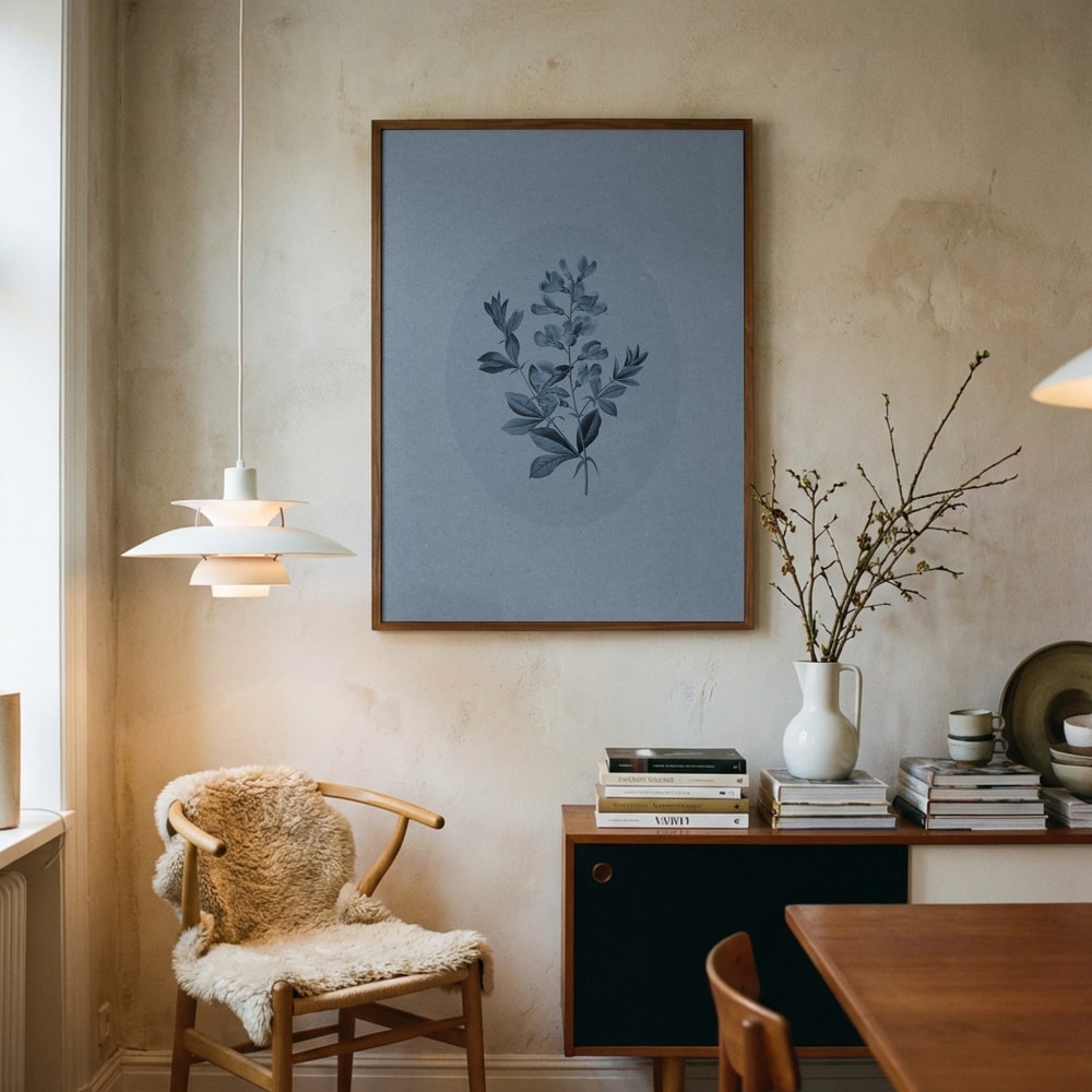 Ruhiges botanisches Poster in Blau