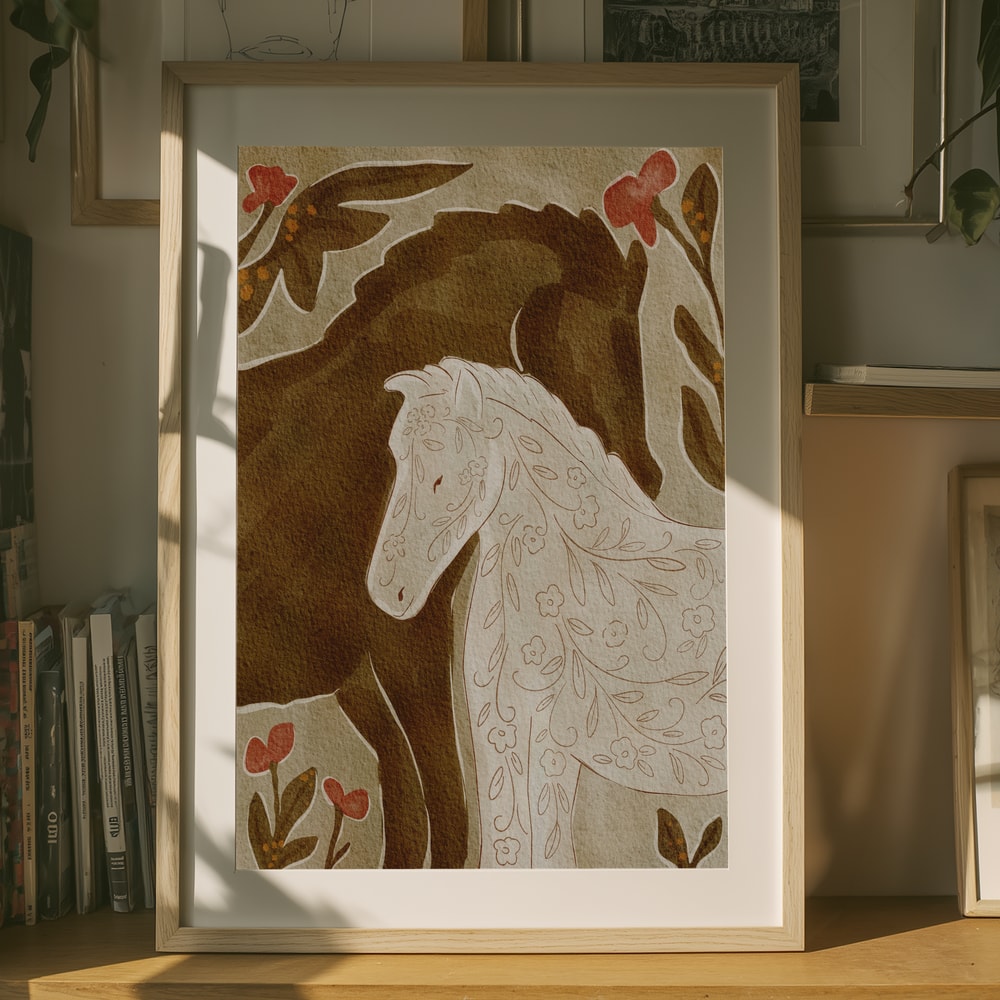 Gentle Floral Horses Poster