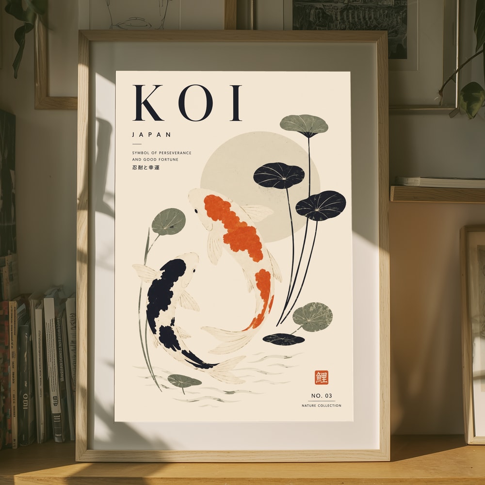Poster mit schwimmenden japanischen Koi