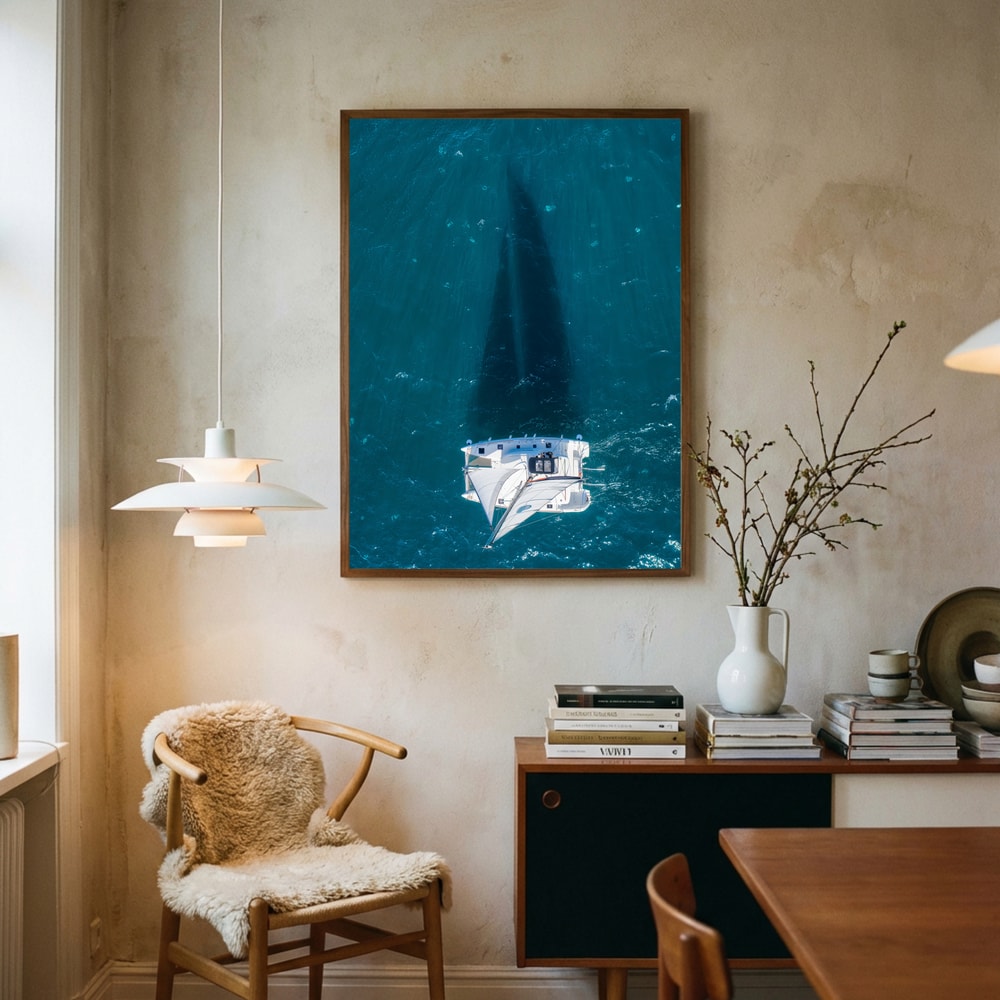 Poster mit Katamaran im Schatten des Ozeans