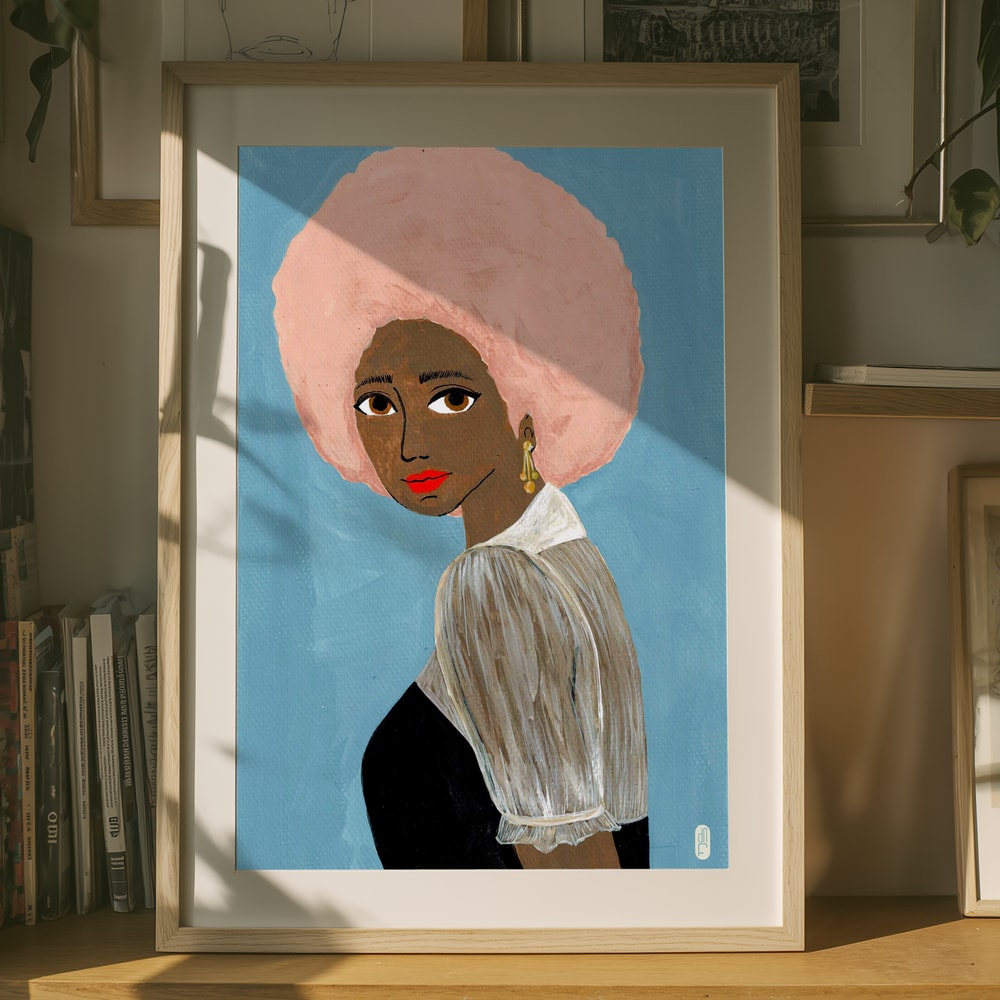 Stilvolles Poster mit afroamerikanischer Frau in Pink