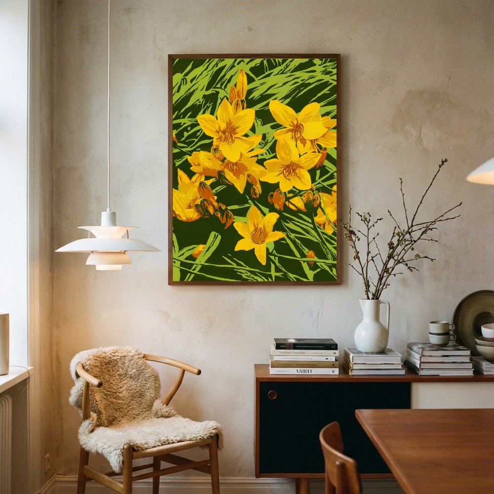 Poster mit leuchtend goldenen Blüten