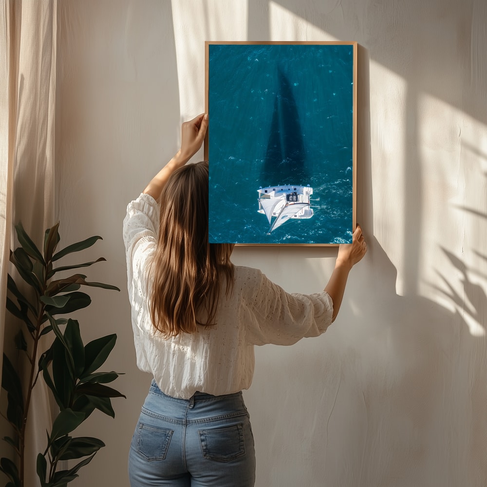 Poster mit Katamaran im Schatten des Ozeans