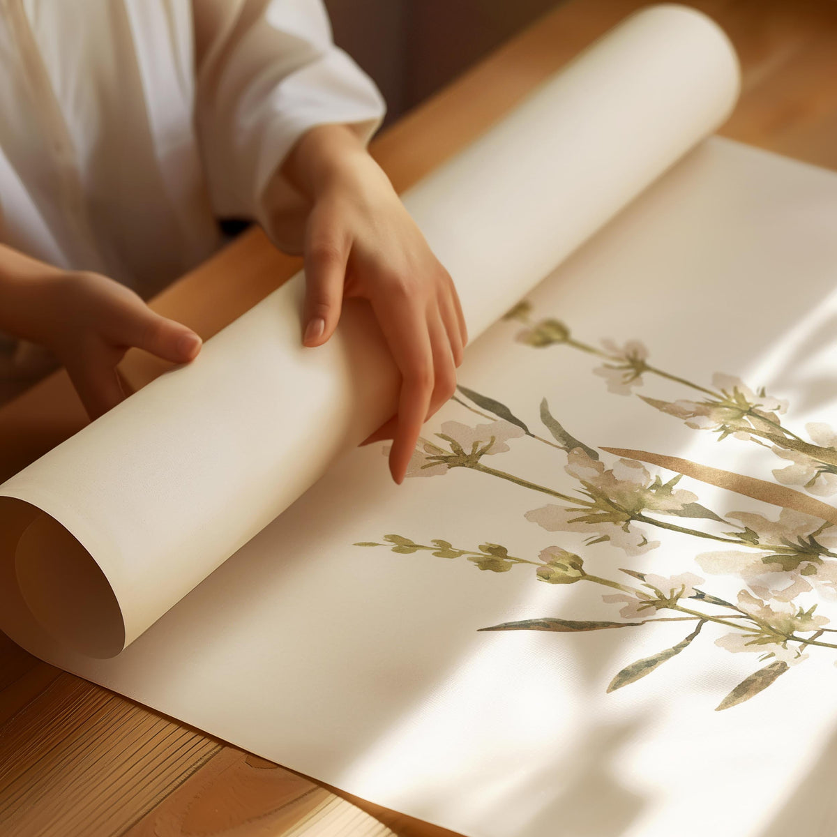 Botanisches Poster mit zarten Wildblumen in neutralen Farbtönen