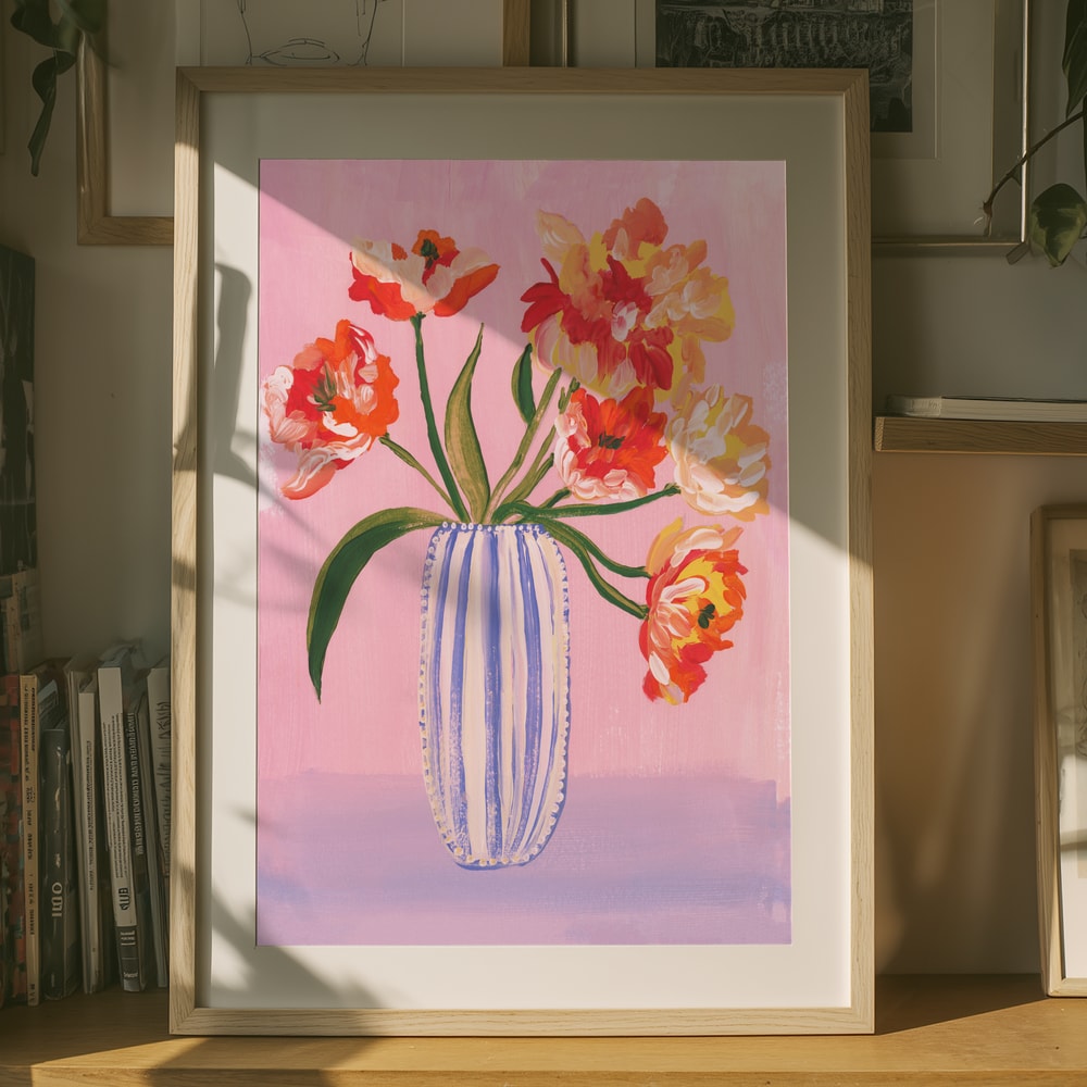 Poster mit leuchtender Tulpenvase