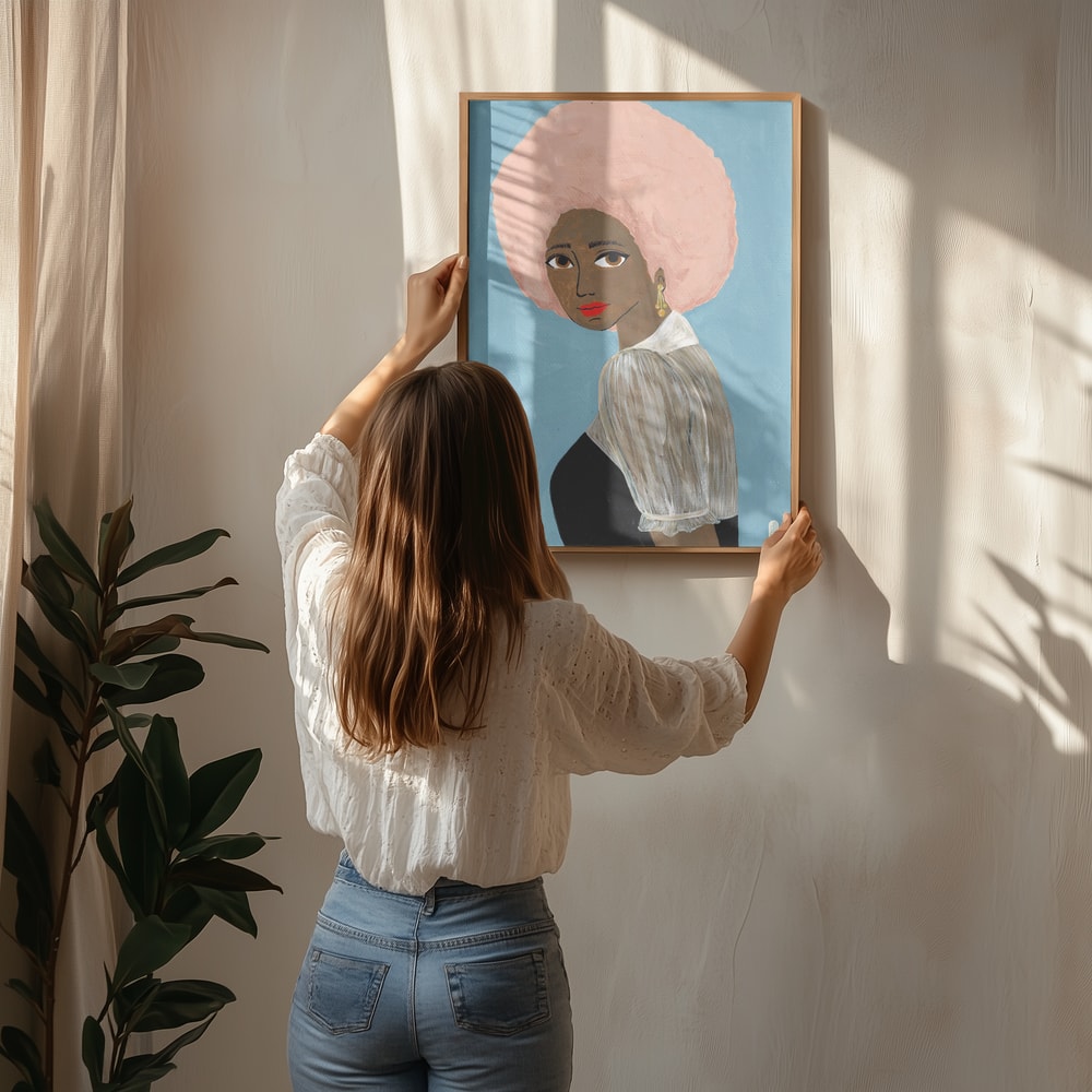Stilvolles Poster mit afroamerikanischer Frau in Pink
