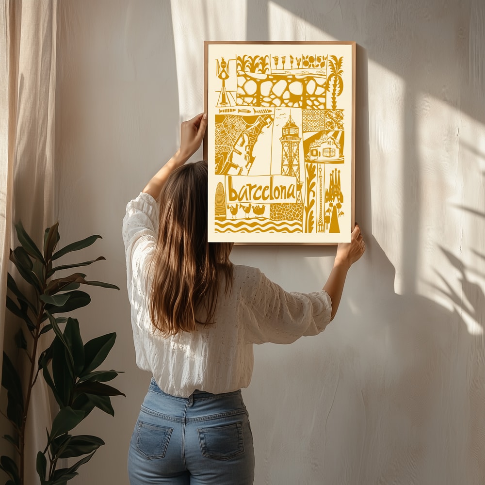 Poster mit illustrierten Sehenswürdigkeiten Barcelonas