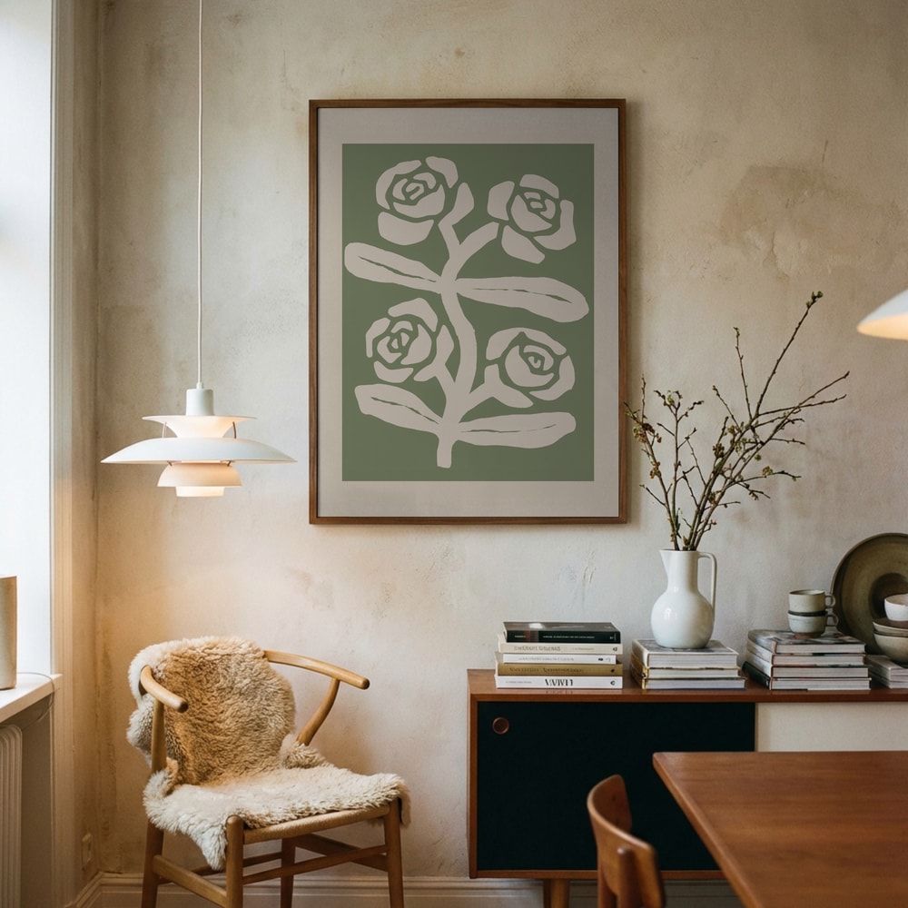 Botanisches Poster mit grünen Rosen