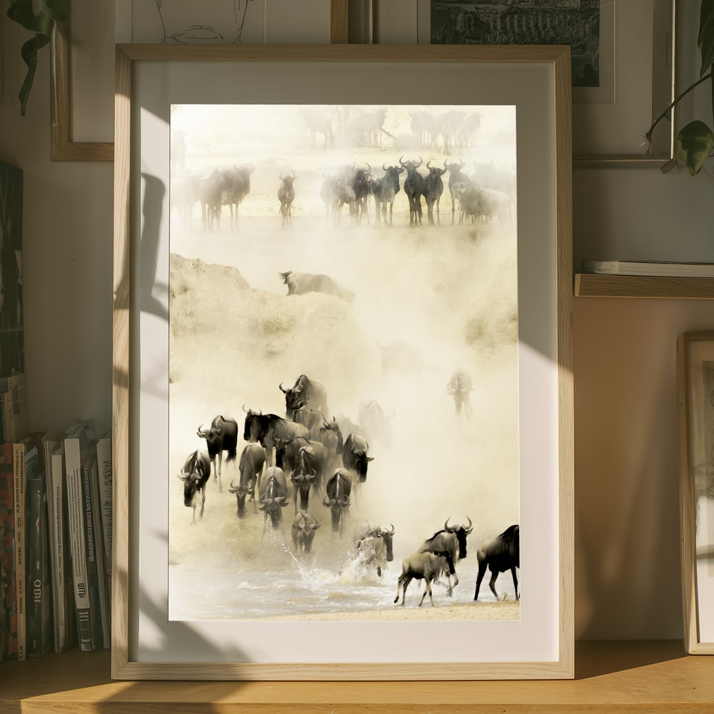 Wildebeest Migration Crossing Poster
