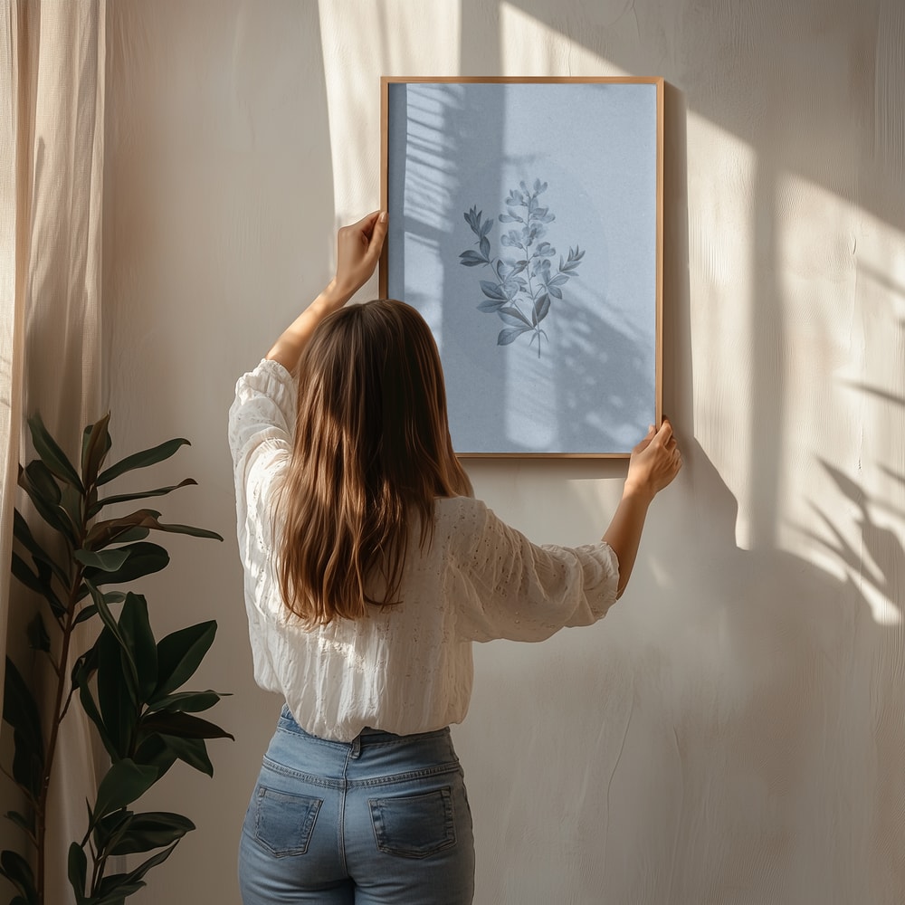 Ruhiges botanisches Poster in Blau