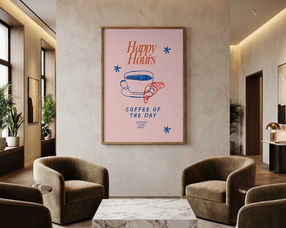 Happy Hours Coffee Croissant Poster
