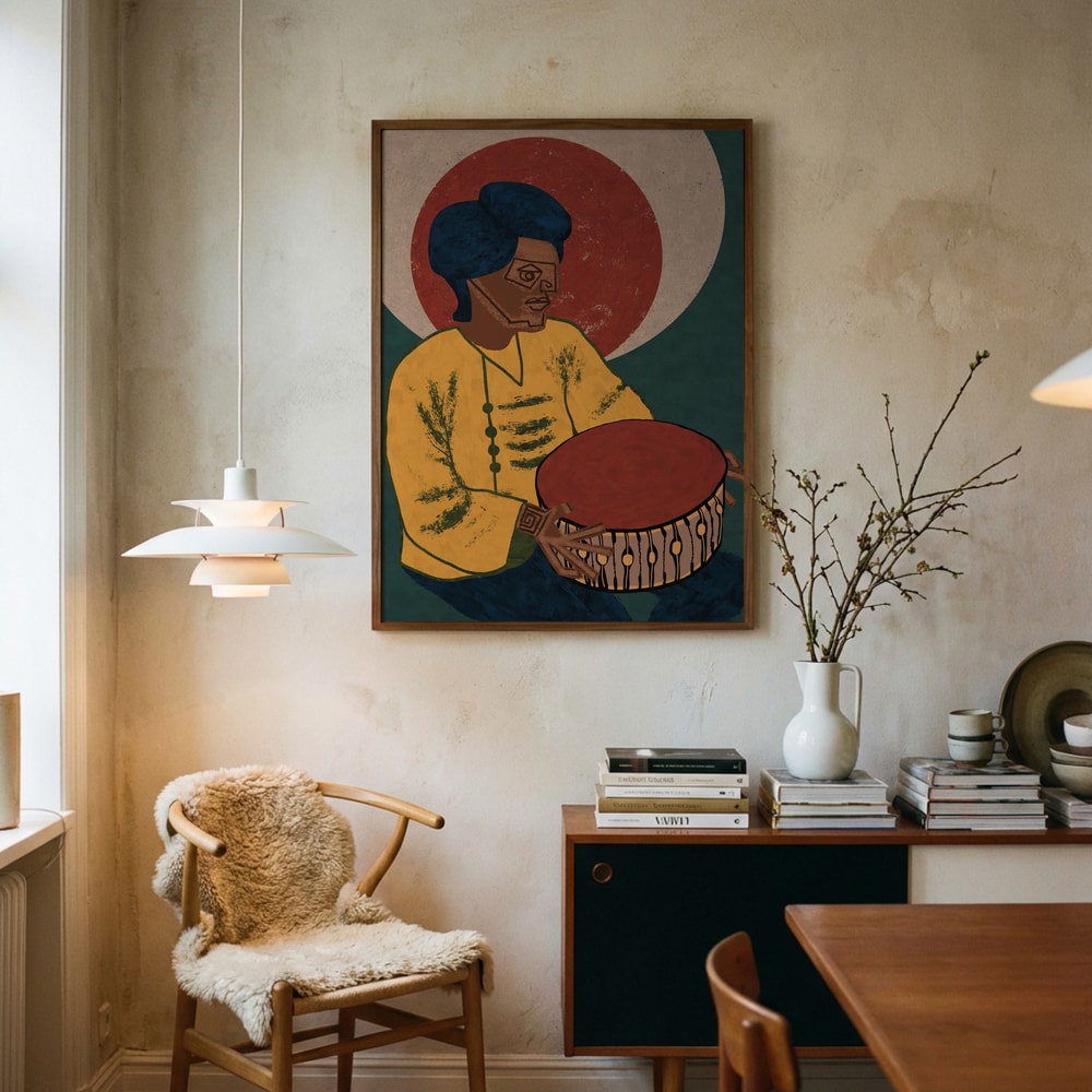 Rhythmic Folk Drummer Poster