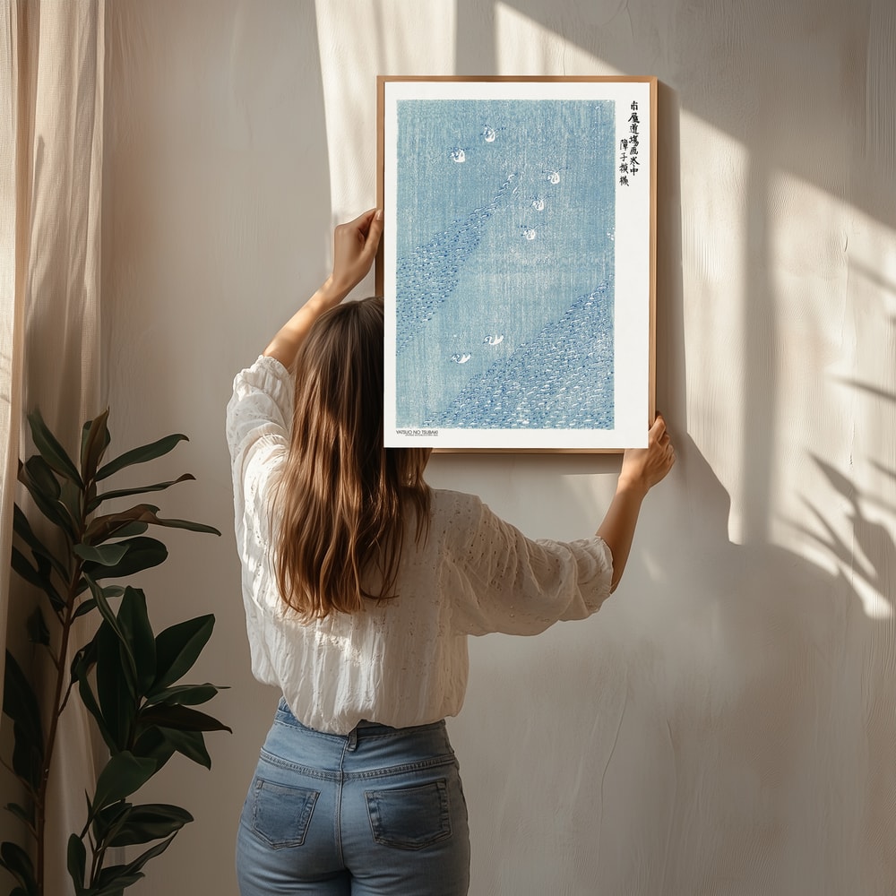 Woodblock Print Blue Poster