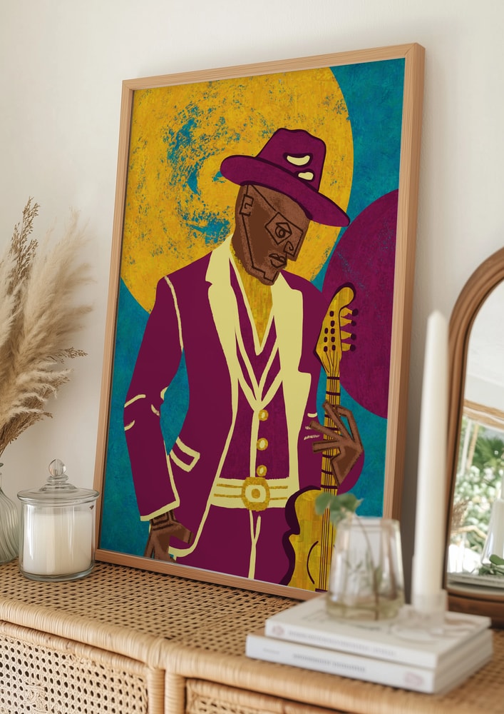 Gitarrist im lila Anzug als Poster
